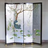 时尚欧式门厅玄关屏风银箔烤漆中式手绘4扇折屏可定制特价