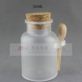 蒙砂塑料瓶 浴盐瓶 300ML 粉末瓶 面膜粉瓶 膏体瓶 木盖木勺瓶