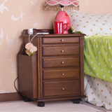 欧式创意卧室窄床头柜简约收纳储物柜实木小型迷你可移动床边柜