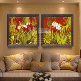 博艺佳东南亚植物油画客厅美式有框画门厅餐厅走廊装饰画热带挂画