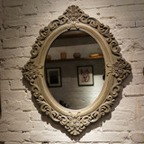 法式素品/洛诗雕花 法式美式乡村做旧复古椭形装饰镜梳妆镜墙面镜