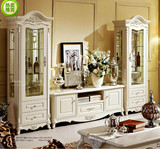 法式酒柜电视柜组合三件套装象牙白实木雕花欧式包邮巴黎玫瑰正品