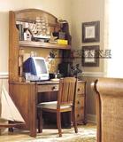书桌书架组合美式乡村书桌实木学习桌白色简约现代电脑桌连体桌子
