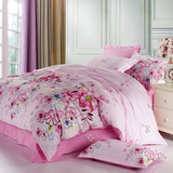 粉色浪漫40支高密全棉100%纯棉斜纹女生四件套高档家纺床上用品
