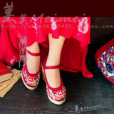 中式婚鞋 配汉服秀禾服中式婚礼服新娘鞋坡跟高跟绣花鞋*龙凤呈祥