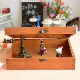 zakka杂货 复古做旧实木桌面收纳储物盒新款巴黎铁塔大号带锁木盒