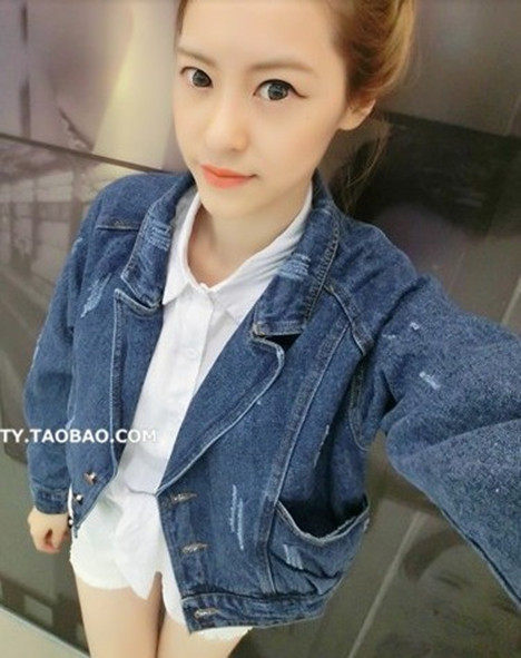 蘑菇街女装2014春装新款韩版衣服潮水洗做旧猫爪
