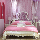 韩式田园床女孩床公主床粉紫色象牙白拼色后现代双人床软靠背床