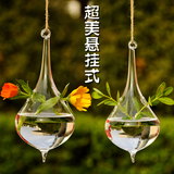 创意水滴型悬挂式吊式透明玻璃花瓶时尚艺术家居鱼缸装饰品工艺品