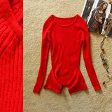 风笛美 F正品剪标 2014秋冬女装新款红色弹力修身打底针织衫