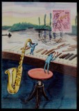 瑞士 1988 艺术与文明 音乐 萨克斯 钢琴 邮票  极限片