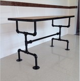 铁艺复古水管长方形饭餐桌椅组合小方桌书桌类实木简易水管电脑桌