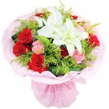 长沙鲜花速递爱意表达红玫瑰康乃馨百合混搭花束求婚玫瑰花