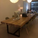 美式咖啡厅桌椅实木书桌原木铁艺复古餐桌长方形单人办公桌会议桌
