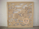 东阳木雕 仿古实木雕花板 方形麒麟挂件 复古香樟木 中式墙壁挂