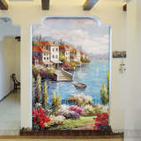 无缝大型壁画壁纸客厅玄关过道背景定制墙纸欧式地中海风景油画