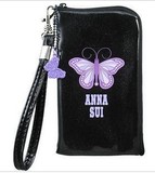 正品 安娜苏 黑色漆皮紫色蝴蝶吊坠化妆包/手机包
