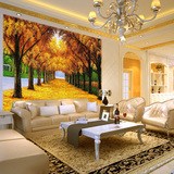 欧式油画风景金色树林3D立体墙纸大型壁画客厅沙发无缝壁纸壁画