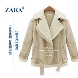 ZARA正品代购 欧美休闲高端不规则大翻毛领麂皮绒羊毛厚外套女装