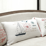 地中海靠腰包 长方形 帆船海鸥印花 米白色简约美式沙发靠垫枕套