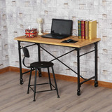 美式复古铁艺书桌防锈做旧办公桌实木工作台移动电脑桌子餐桌创意