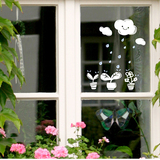 三代可移除墙贴 云朵雨滴小盆栽 橱窗玻璃创意墙贴纸装饰田园清新