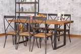 美式复古 实木铁艺餐桌椅铁木组合餐桌饭桌防锈做旧酒吧桌办公桌