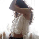 夏季韩版性感小吊带背心蕾丝抹胸女上衣显瘦露脐短款荷叶边打底衫
