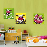 装饰画客厅现代简约壁画无框画挂画墙画卡通动物三联画 可爱奶牛