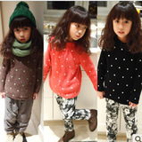 童装2015冬季新品女童 波点刺绣加厚套头上衣宝宝毛衣针织衫