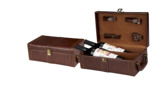 葡萄酒双支皮盒酒盒高档礼盒仿木纹包装盒棕色含4个件酒具限量