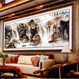 流水生财2米2.5米十字绣新款客厅大幅山水风景画聚宝盆江山如画图