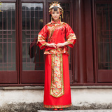 中式婚纱礼服秀和服长袖新娘结婚旗袍秀禾服龙凤褂红色敬酒服夏装