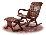 欧美式真皮摇椅摇凳 全实木雕刻 奢华午睡逍遥椅X-07休闲椅/摇凳