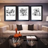 美式欧式装饰画客厅三联墙画美式黑白简约风格挂画美家样板房花卉