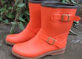 原单正品韩国版外贸男女时尚中筒橘红橡胶防滑雨靴雨鞋马丁靴套鞋
