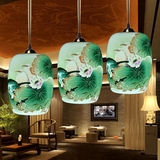 景德镇现代餐厅卧室客厅过道中式仿古三头薄胎瓷荷花陶瓷吸顶吊灯