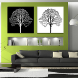 润轩现代抽象黑白发财树客厅背景墙装饰画玄关无框画家居挂画两联