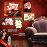 数字油画照片墙个性花卉客厅手绘欧式装饰画多联荷花diy定制五联