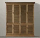 美式乡村实木衣柜 复古做旧百叶衣柜橡木储藏柜四门衣柜北欧家具