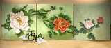 新中式手绘浮雕壁饰 客厅书房卧室装饰画挂画赏牡丹 乔迁新房礼品