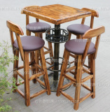 实木酒吧桌椅组合 碳化复古高脚桌椅套件 吧台凳 咖啡桌椅NO.076