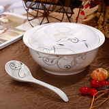金枝玉叶家用特大号带盖装汤碗 品锅 汤盆 装菜碗煲 餐具骨瓷陶瓷