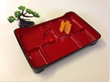 红黑日式木纹便当盒定食打包盒高档套餐盒送餐盒寿司盒五格料理盒