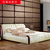 欧式真皮床太子床双人床1.8米实木皮艺床软床婚床chuang三包到家