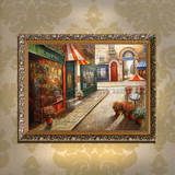 欧式巴黎街景手绘油画有框画客厅沙发背景墙装饰画卧室挂画JJ047
