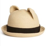 专柜外贸原单夏季新款 男女儿童双耳朵草帽 宝宝婴儿遮阳帽太阳帽