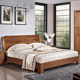 乔克斯乌金木色实木框架床 田园1.8米双人床水曲柳结婚大床卧室床