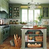 实木整体橱柜定做 KA21 厨房厨柜 定制浅绿色 乡村田园 美式风格