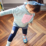 韩国童装女童2014春装 小猫针织毛衣+假两件笑脸打底裤套装